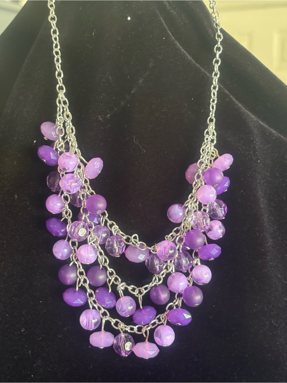 Purple Beaded Multi-Row Statement Necklace